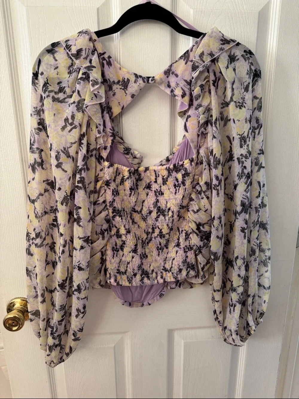 Free People Floral Ruffle Front Women’s Top in Lavender & Yellow